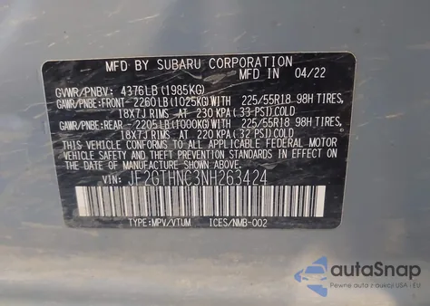 2022 Subaru Crosstrek Limited from USA, damaged, VIN JF2GTHNC3NH263424